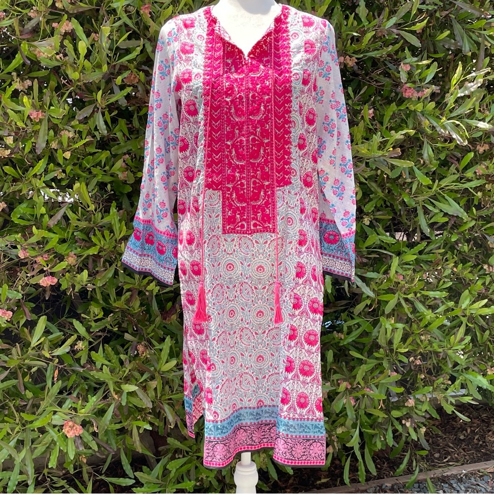 NWOT 100% Cotton Embroidered Kaftan Beach/Pool Dress cover-up by Sapphire size M